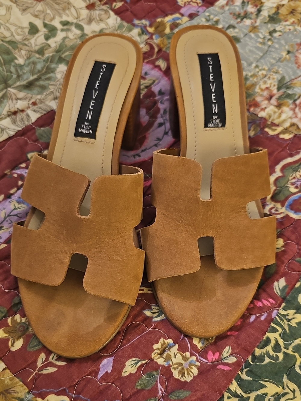 STEVEN By Steve Madden Tan Suede Cutout Slide Mules